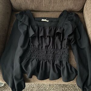 Elegant Black Ruffled Women's Top